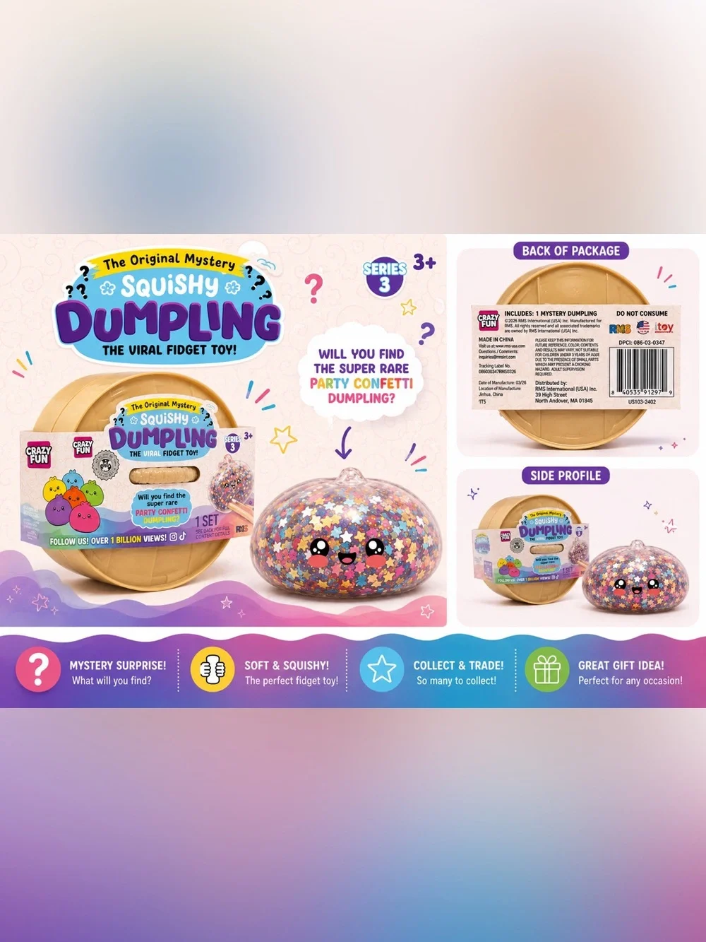 RMS Original Mystery Squishy Dumpling - (Party Glitter Series 3)
